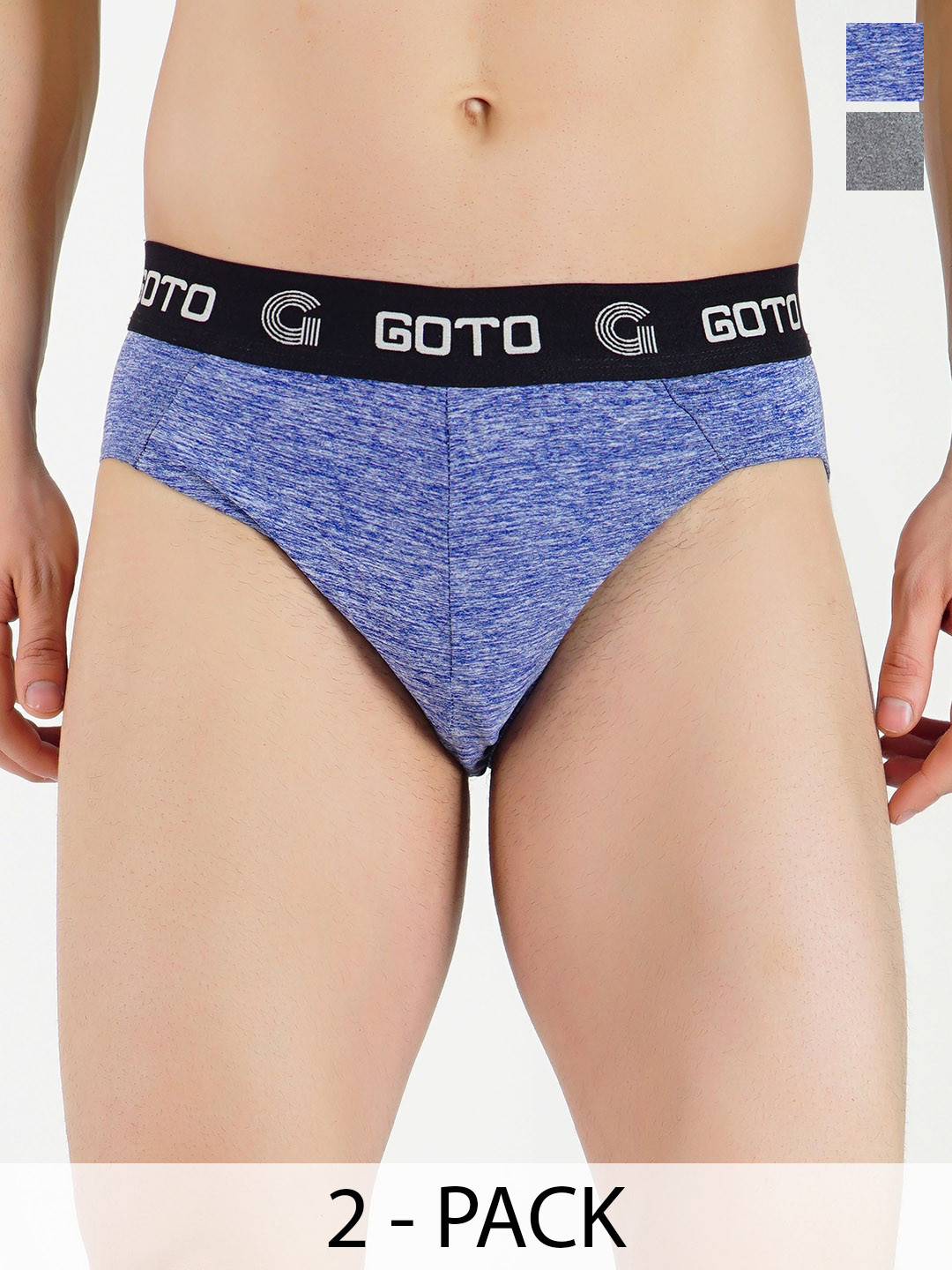 GOTO Pack Of 2 Mid-Rise Basic Briefs Melange lycra outer elastic AIR DGREY2Ps-Air