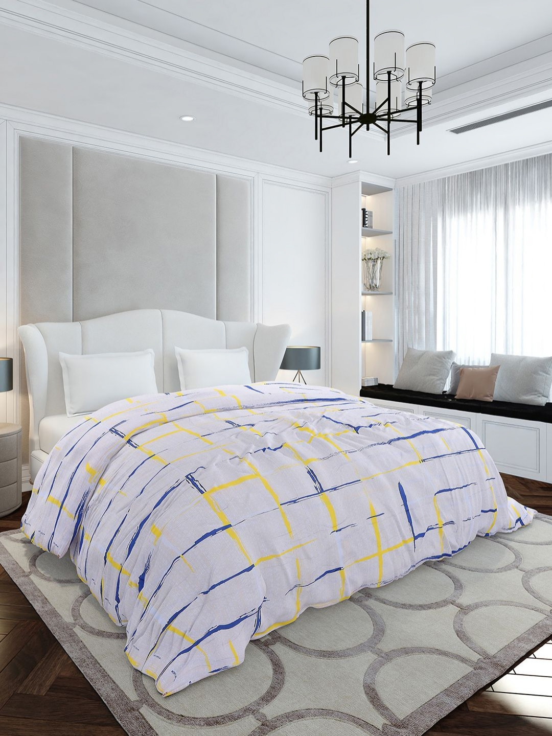 Monte Carlo White & Blue Geometric Mild Winter 210 GSM Double Bed Duvet Cover