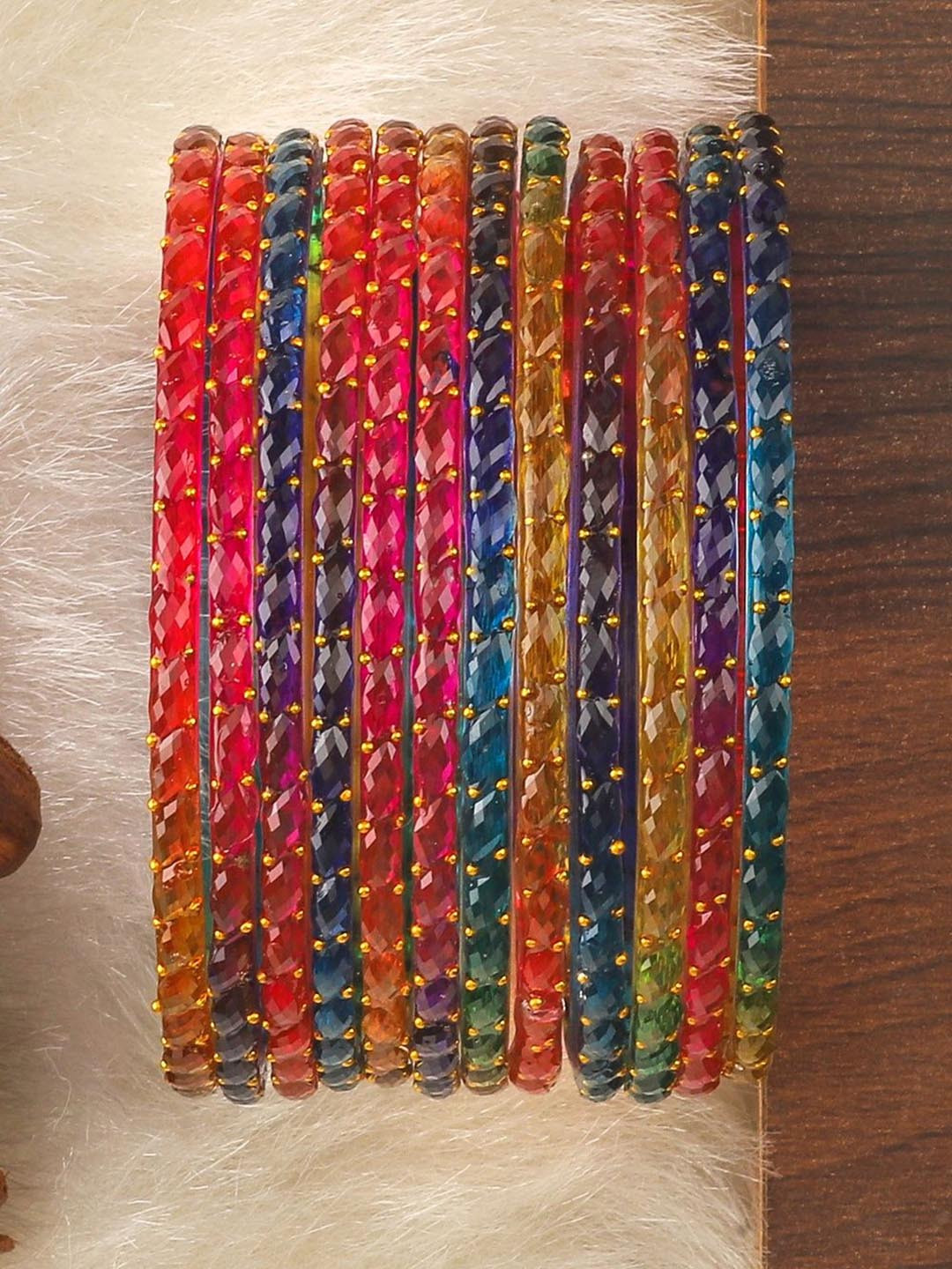 KOTTIAR CREATIONS Set Of 12 Crystal Studded Glass Bangles