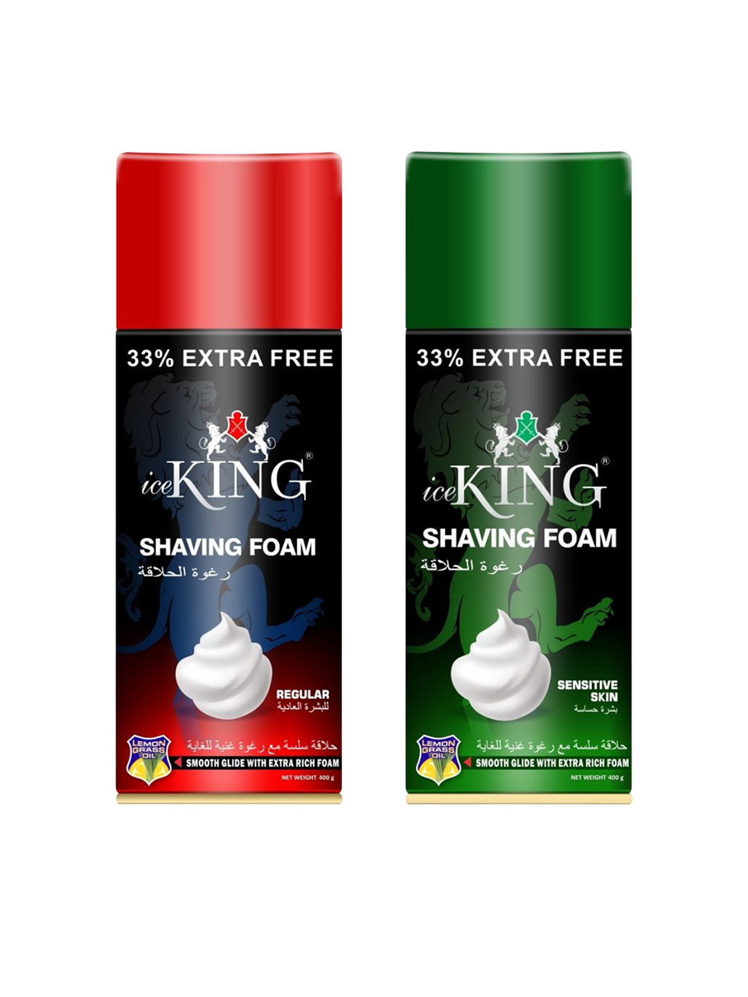 VETONI Men Set of 2 Ice King Shaving Foam 400 g each - Regular & Sensitive Skin