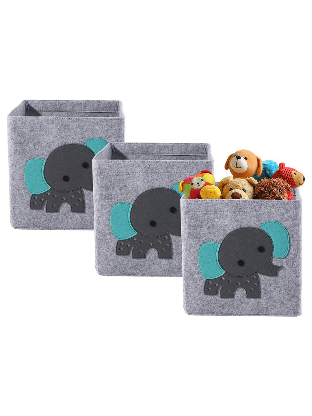 Kuber Industries Grey 3 Pieces Printed Foldable 24 L Storage Box for Clothes Organisers