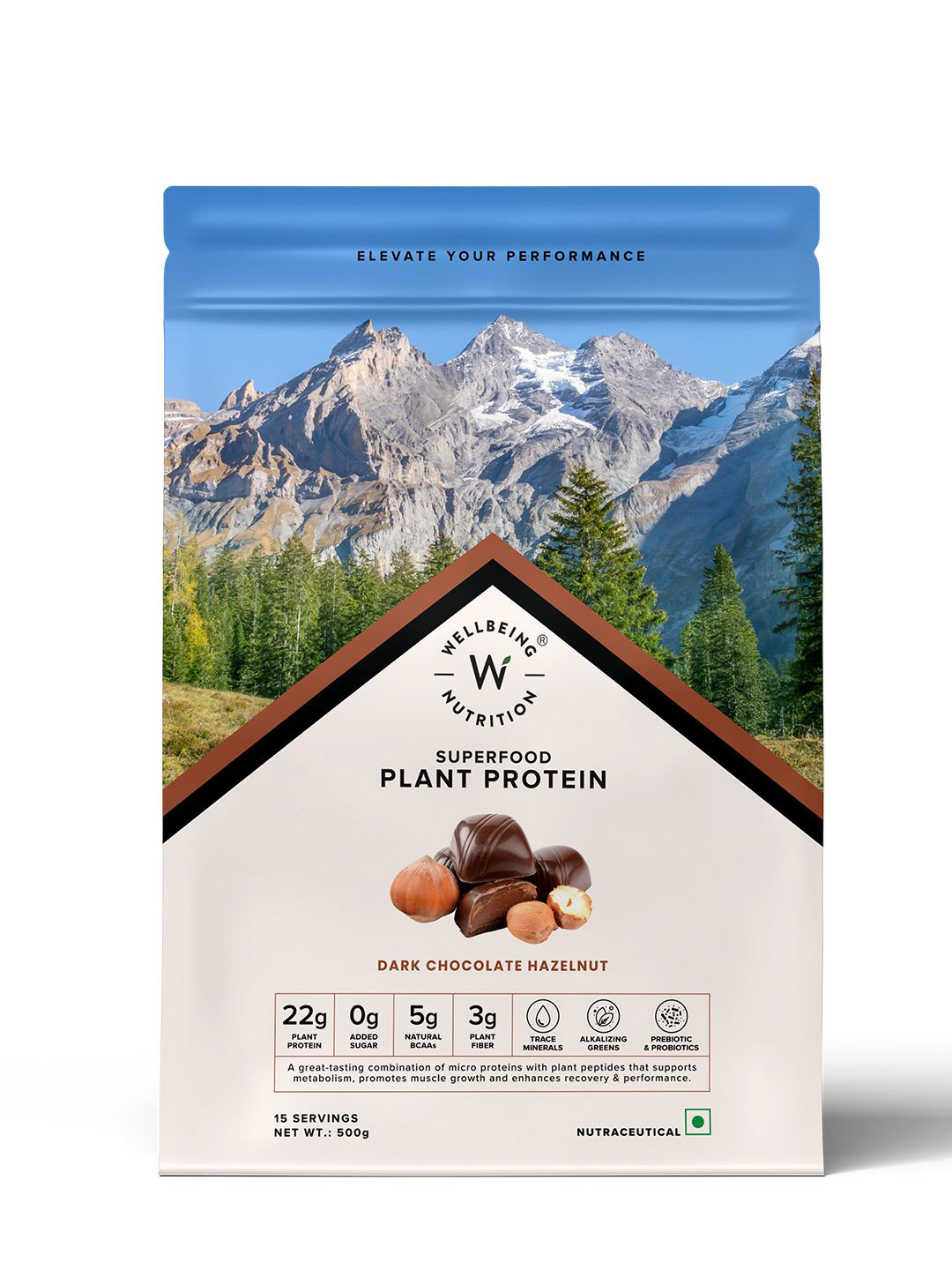 Wellbeing Nutrition Organic Vegan Plant Protein Isolate- 500 g- Dark Chocolate Hazelnut