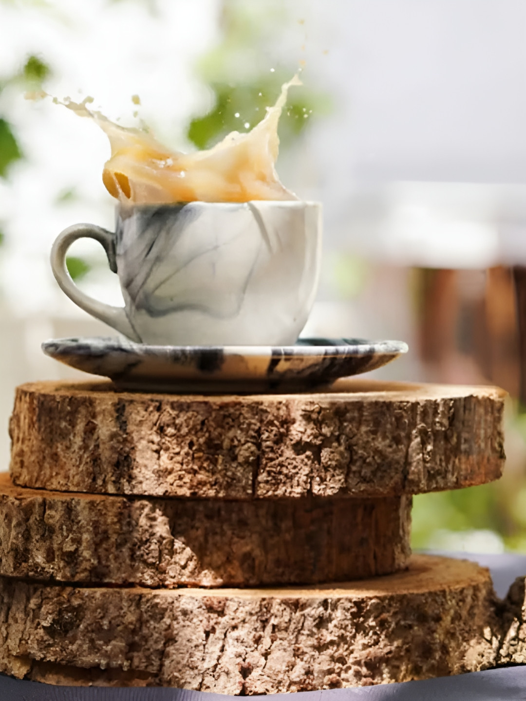 AMALAFIEE CERAMICS White & Grey Printed Cups & Saucers 240ml