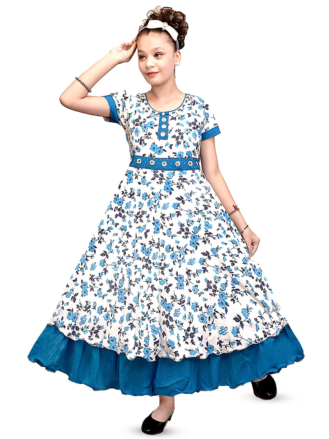 AJIZA GARMENTS Girls Floral Self Design Applique A-Line Maxi Dresses