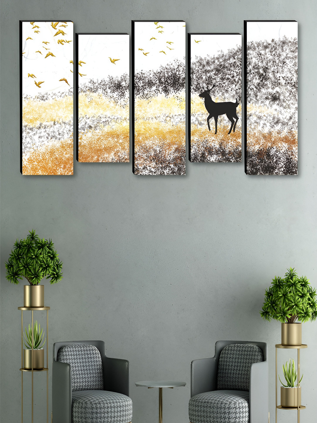 Aura Goat Wood 5 Piece Wall Rectangle Paintings Wall Art -18 x 30 In
