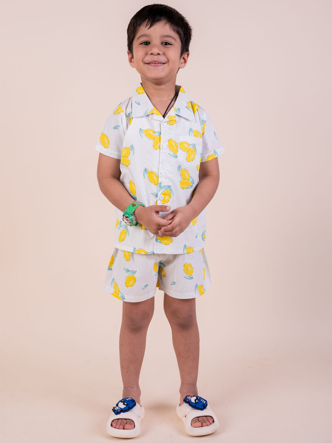 SNUGGLY MONKEY Kids Printed Short Sleeves Pure Cotton Shirt With Shorts