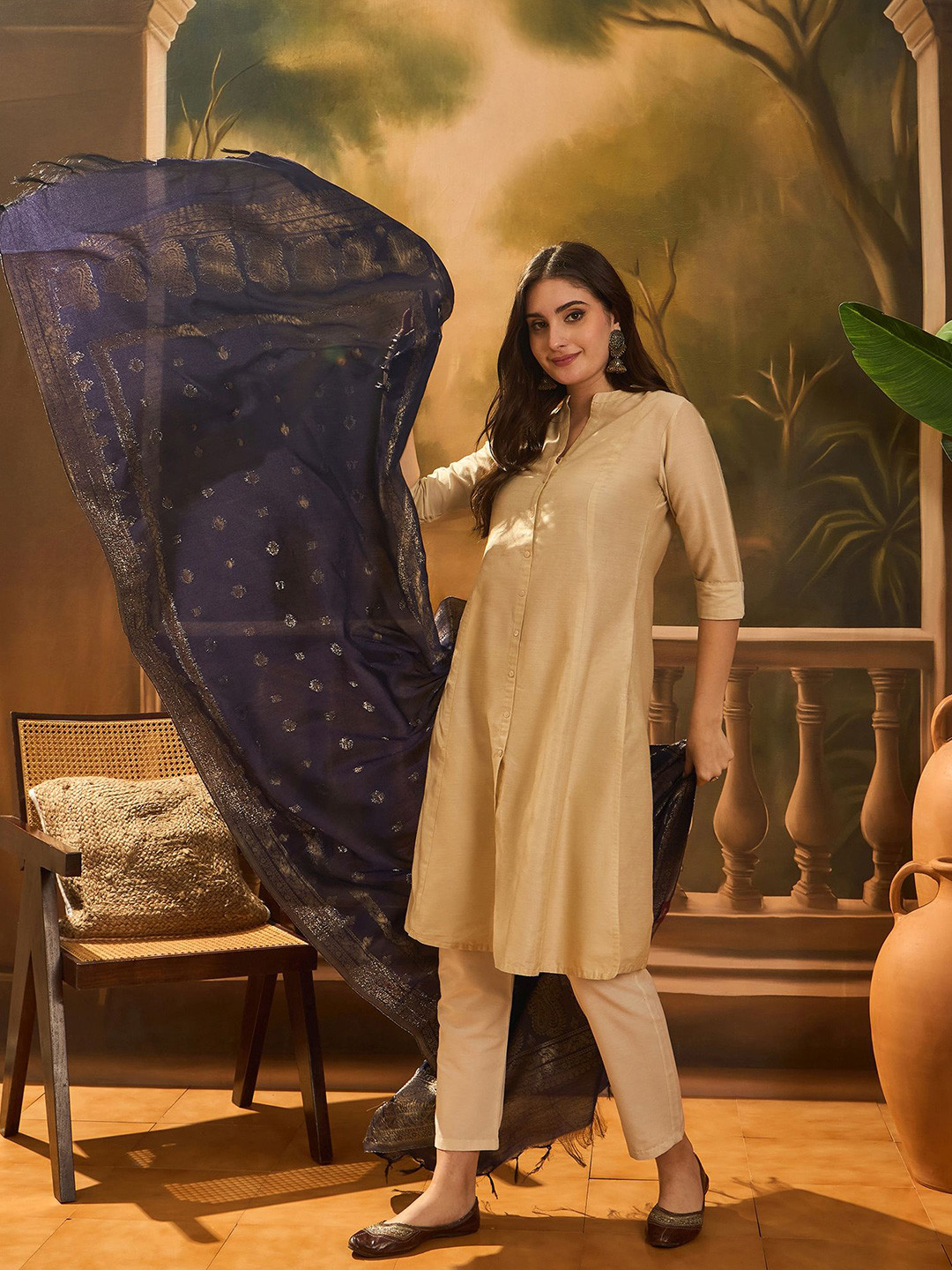 Sangria Ethnic Motifs Woven Design Pure Cotton Jacquard Dupatta