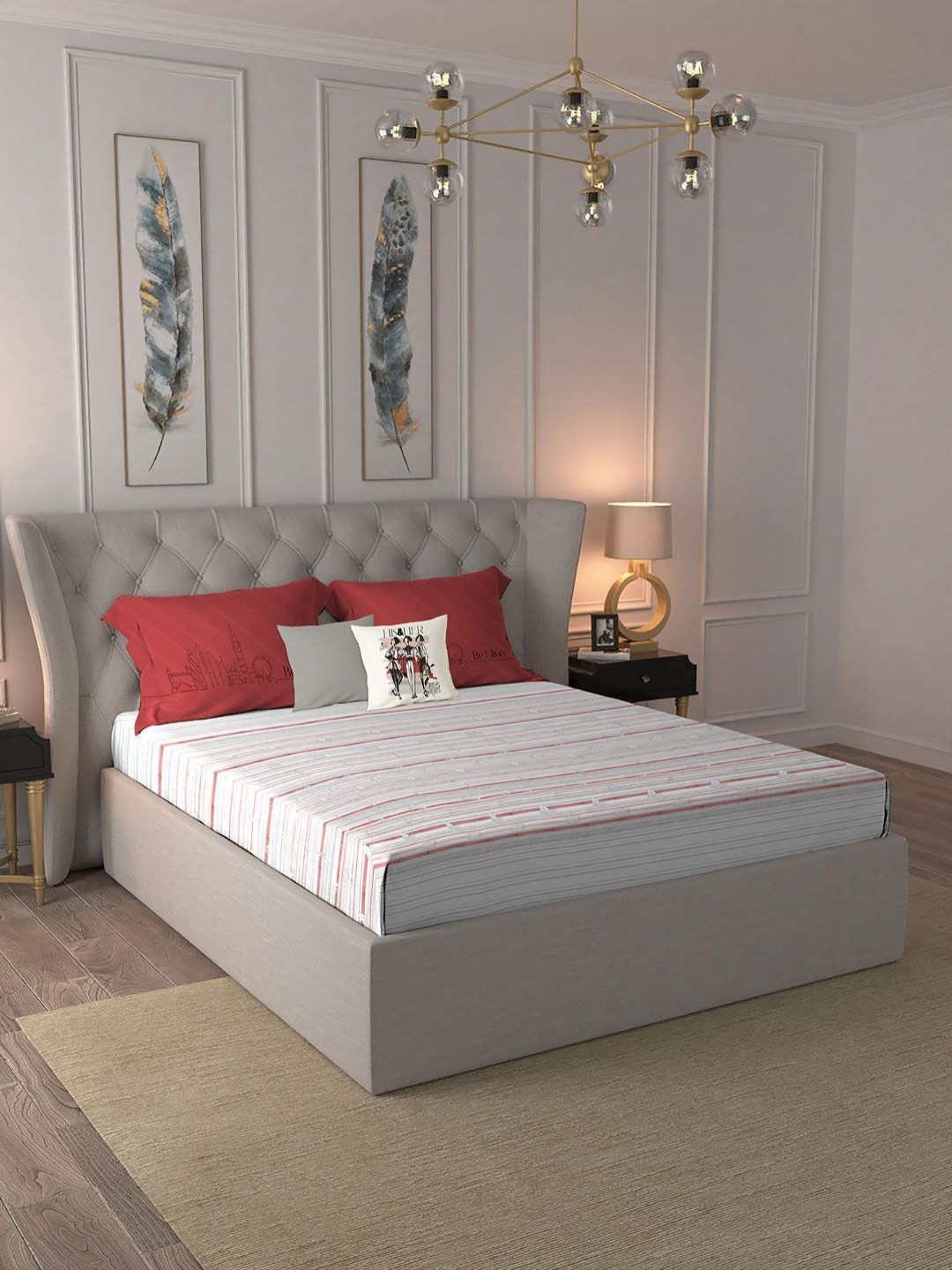 MYTRIDENT His & Her White Striped Pure Cotton 144 TC King Bedsheet with 2 Pillow Covers-108 x 108 inches