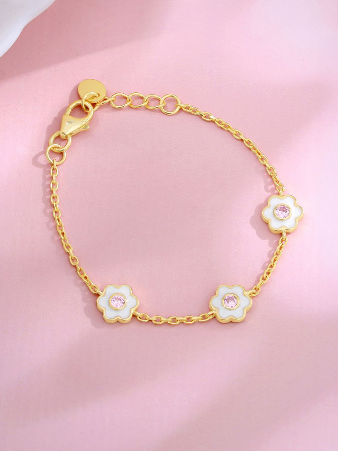 GIVA Girls White 925 Sterling Silver Gold-Plated Artificial Stones Studded Wraparound Bracelet