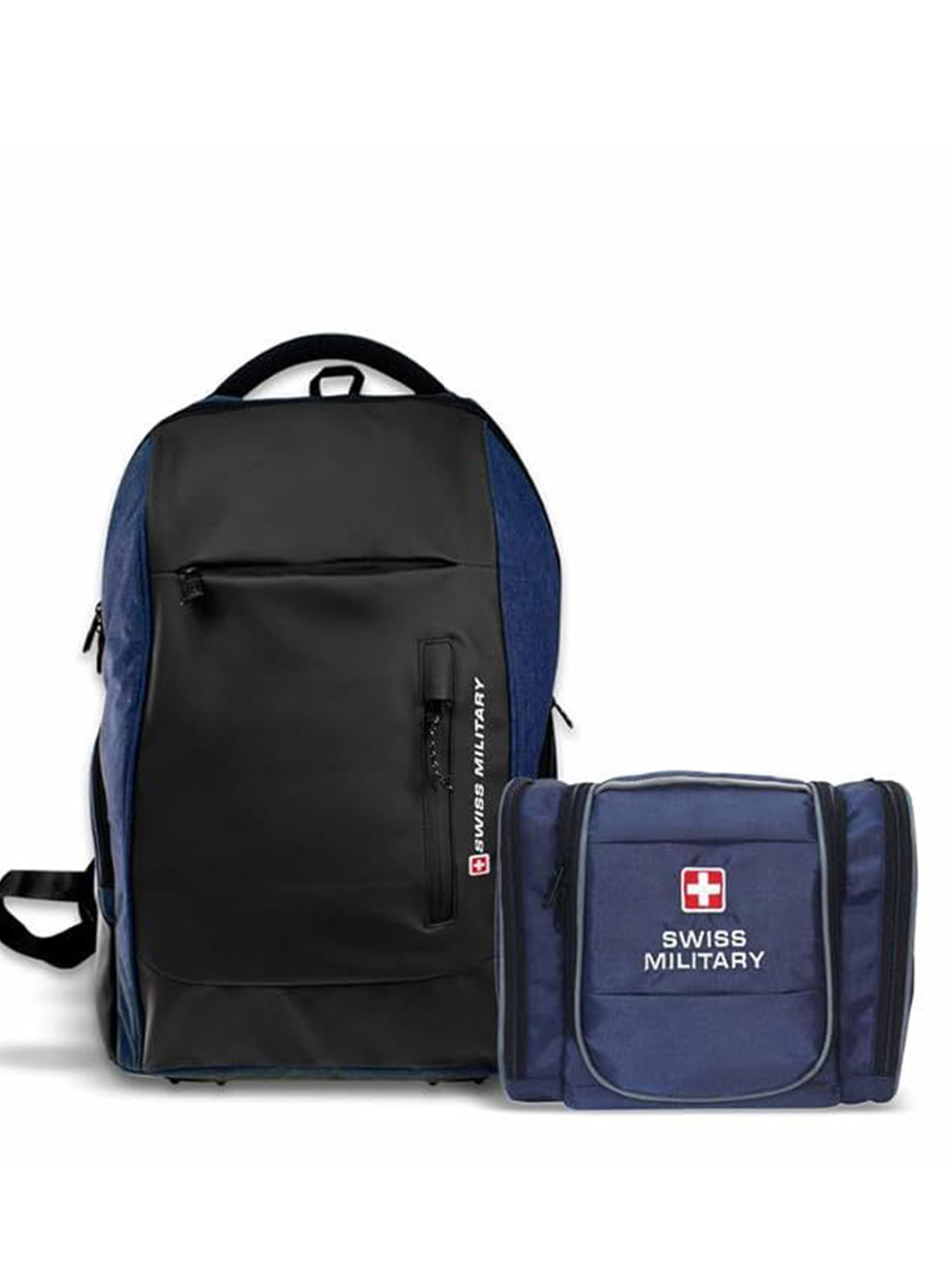 SWISS MILITARY Unisex Black Laptop Backpack With USB Charging Port & Toiletry Bag