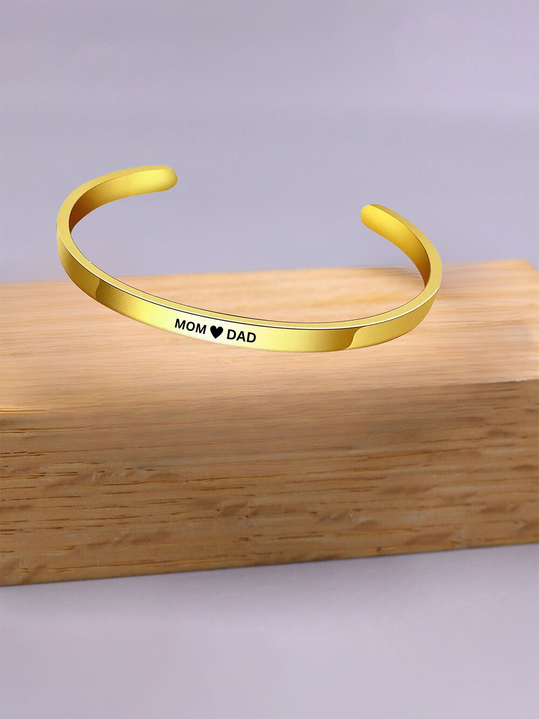 M Men Style Men Stainless Steel Gold-Plated Dad Mom Memorial Sympathy Kada Bracelet