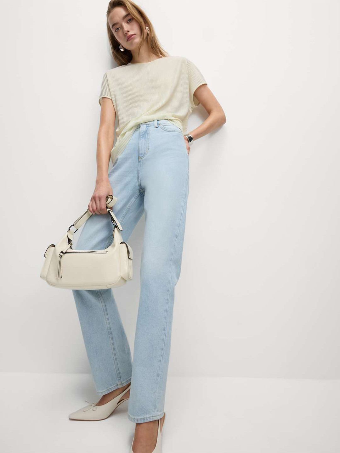 Marks & Spencer Plisse Round Neck Top