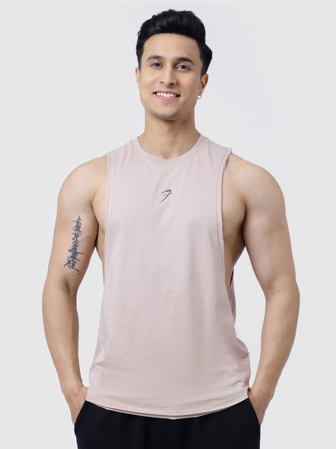 FUAARK Drift Deeparm Gym & Workout Pure Cotton Vest For Men Drift Deeparm Tank Beige