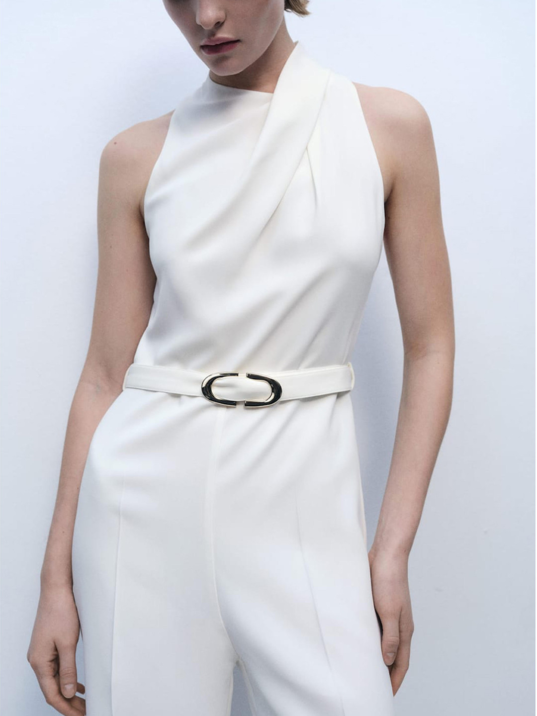 MANGO Draped Neck Party Jumpsuit With Belt