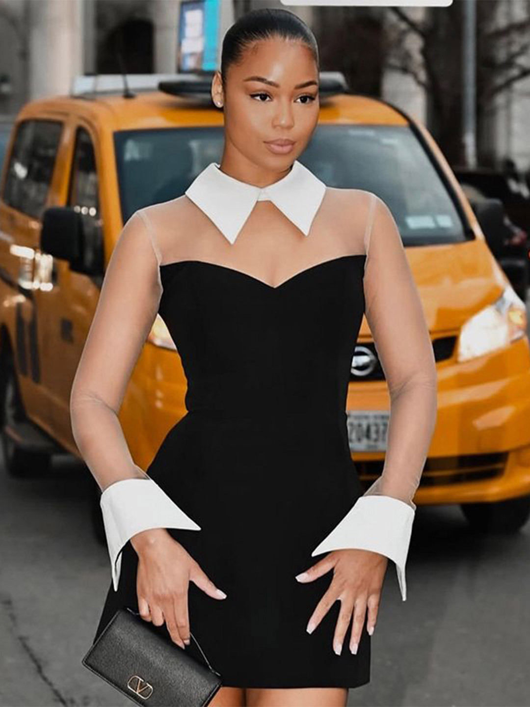 MIAKEE Bedelia Shirt Collar Cuffed Sleeves Colourblocked Sheath Mini Dress