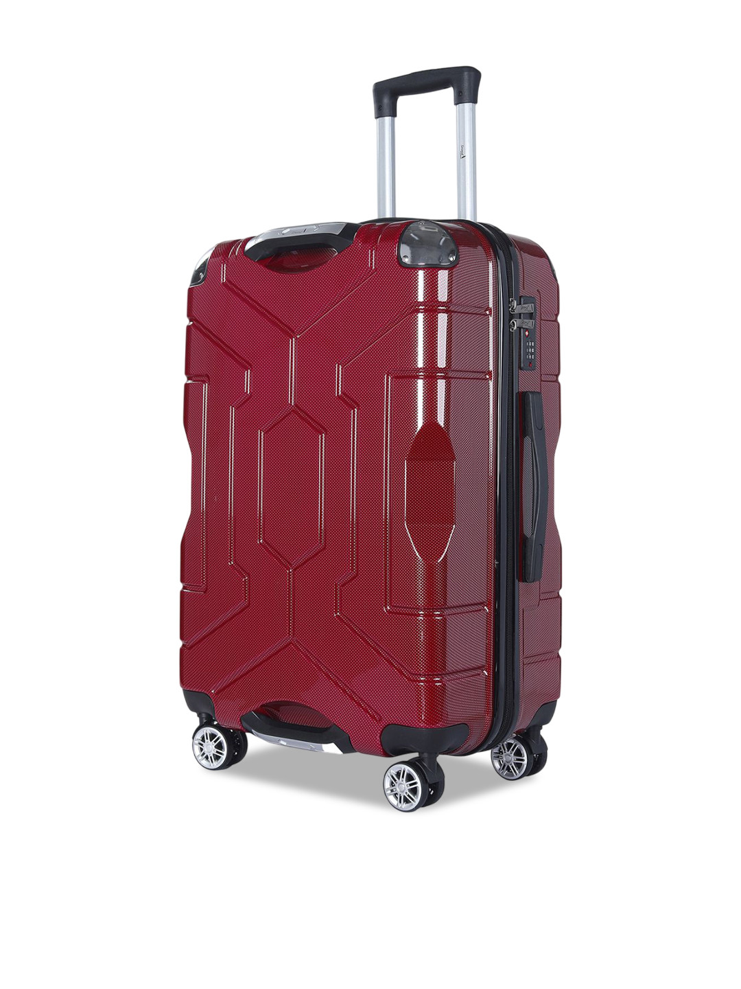 Story@home Unisex Polycarbonate Burgundy Red 8 Wheel Hard Large Trolley Suitcase