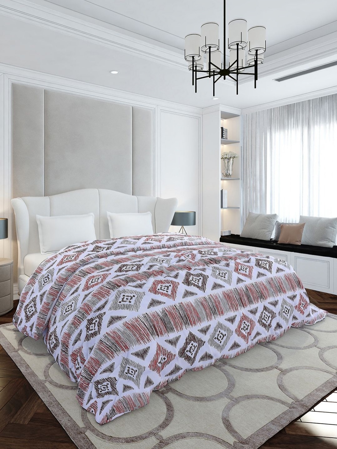 Monte Carlo White & Brown Geometric Mild Winter 210 GSM Double Bed Duvet Cover