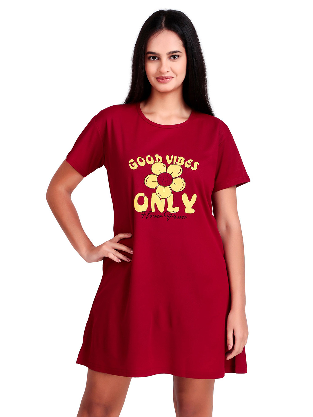 OVIDA Women Typography Printed Round Neck T Shirt Nightdress