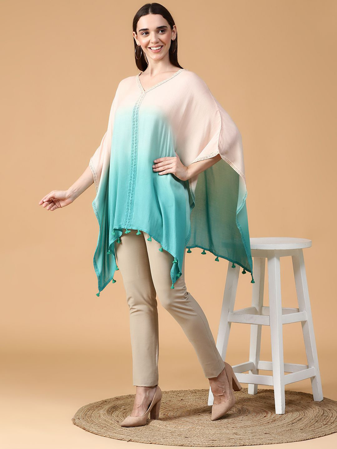 Tiara V-Neck Tie and Dye Waterfall Shrug