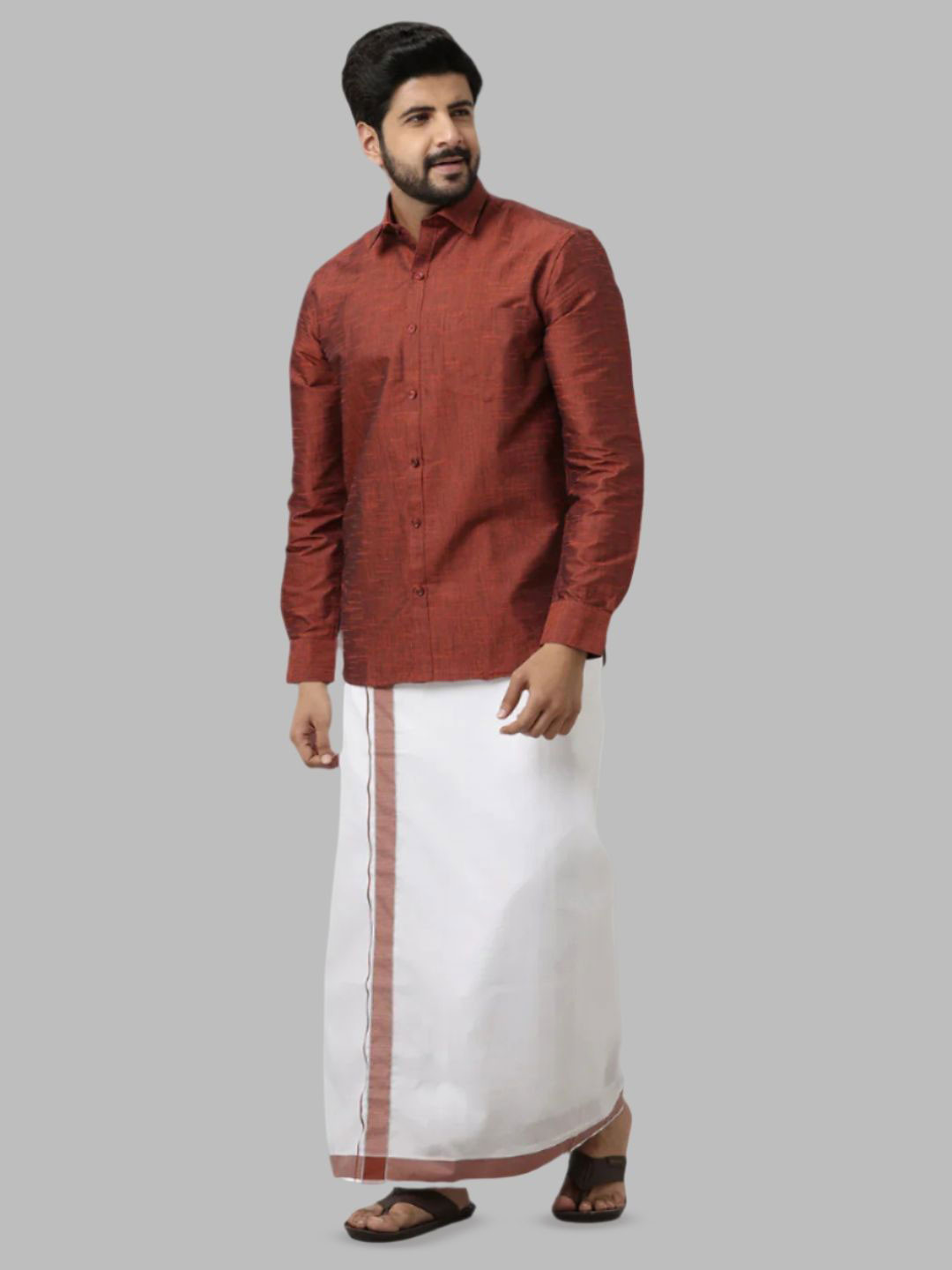 Viveagham Long Roll-Up Sleeves Shirt With Veshti
