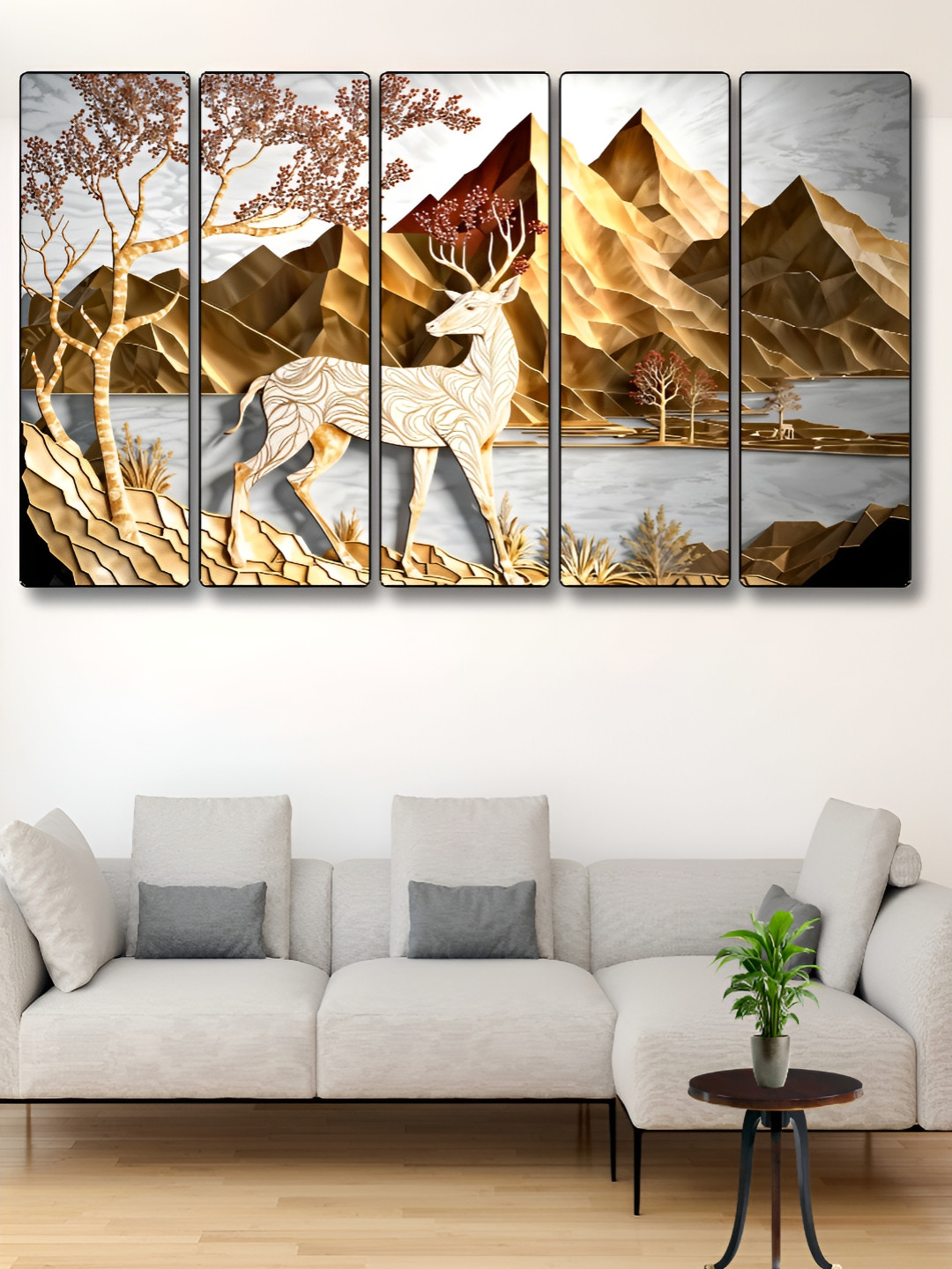 SAF Deer Wood 6 Piece Wall Rectangle Paintings Wall Art - 60 x 10 In