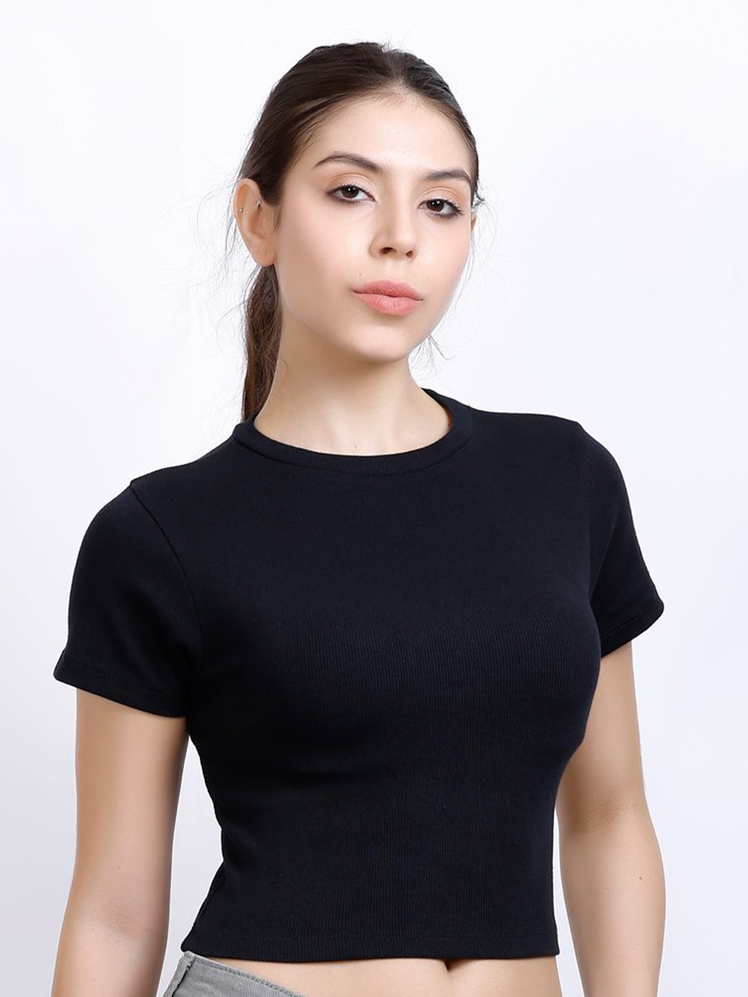 MX Miazi Xchange Women Ribbed Cotton Fitted Crop Top