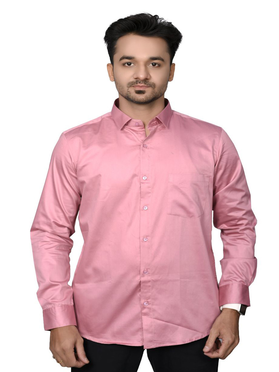 OCEAN FAB Men Comfort Fit Solid Spread Collar Cotton Casual Shirt