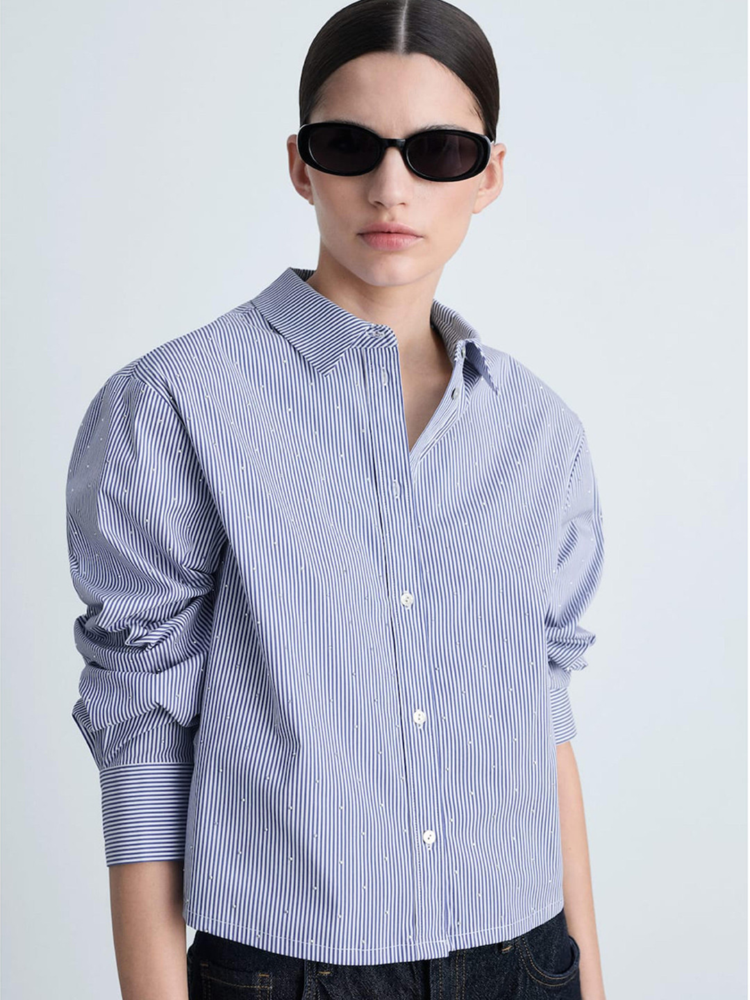 MANGO Vertical Striped Shirt With Rhinestone detail