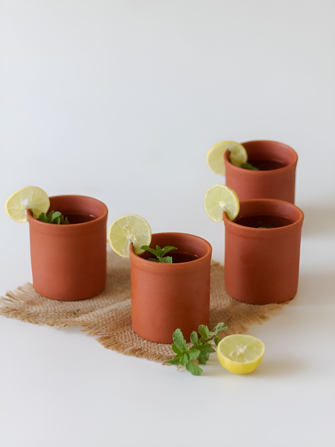 AMALAFIEE CERAMICS Misty Morning Roses Red Textured Terracotta Microwave Safe 4 Piece Kulladhs-240ml