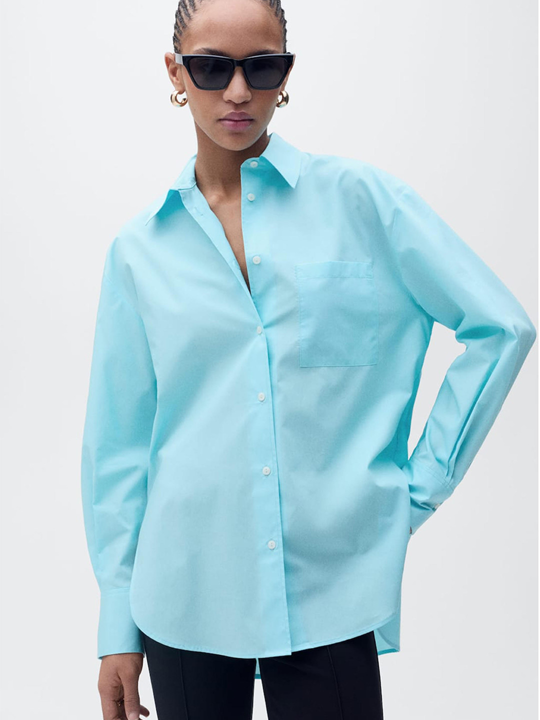 MANGO Drop-Shoulder Sleeves Oversized Longline Shirt