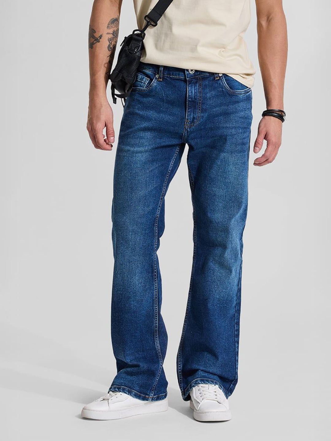 Snitch Men Dark Blue Bootcut Jeans