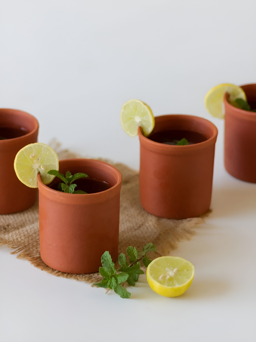 AMALAFIEE CERAMICS Monuments Red Terracotta Microwave Safe 4 Piece Kulhad-240ml