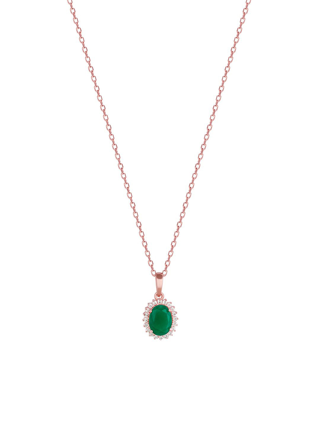 GIVA 925 Silver Rose Gold-Plated Cubic Zirconia Studded Evergreen Halo Pendant with Chain