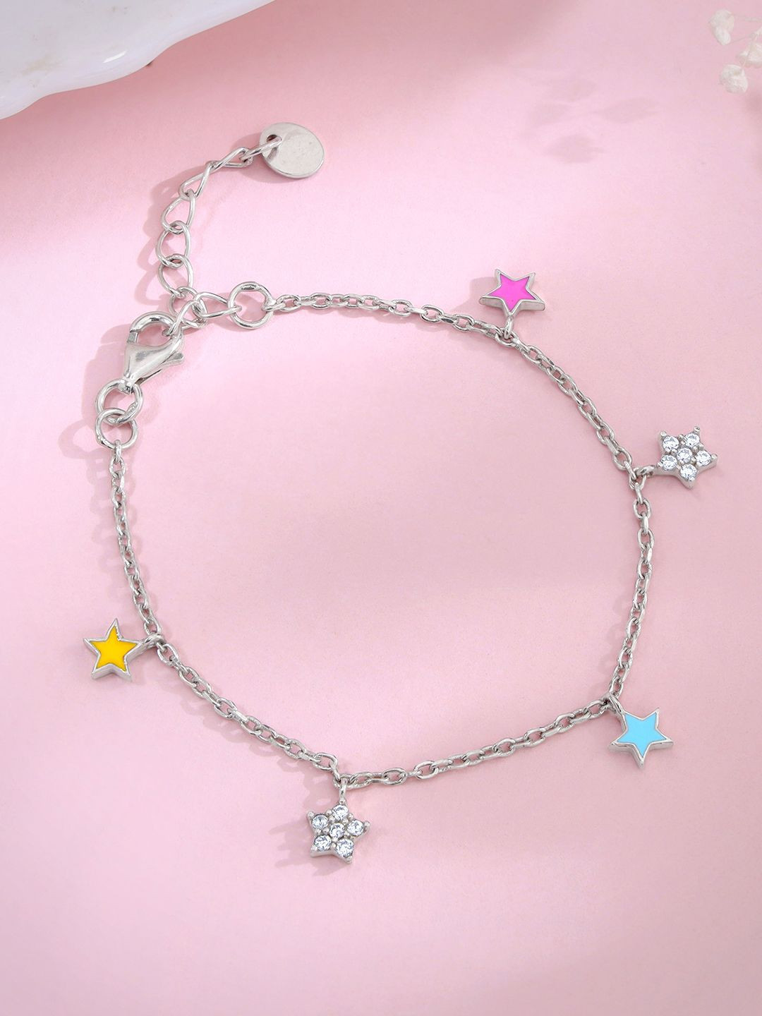 GIVA Girls 925 Sterling Silver Rhodium-Plated CZ-Studded Stars Wraparound Bracelet