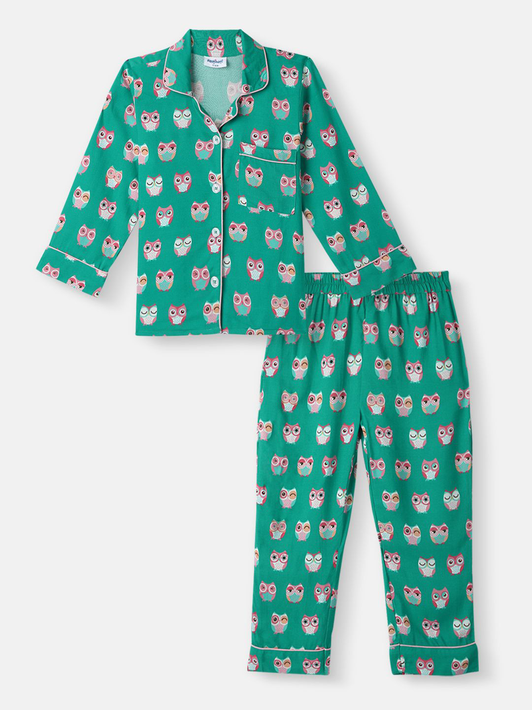 Nauti Nati Boys Owl Print Chest Pocket Shirt and Pyjama Set