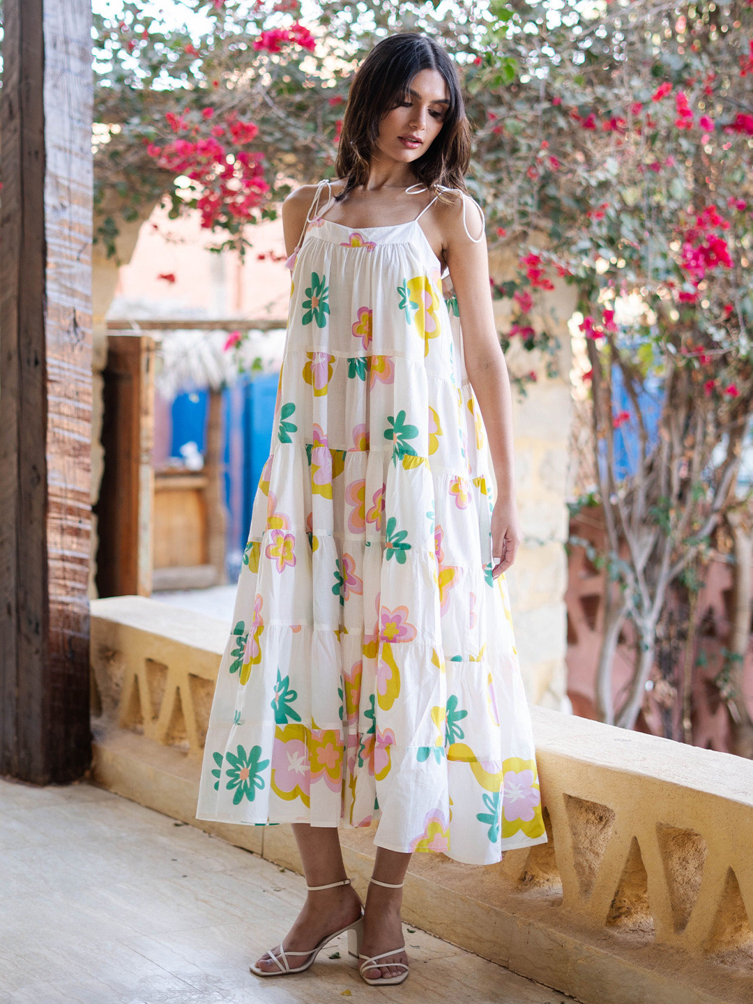 SANSKRUTIHOMES Sed Floral Cotton Midi A-Line Dress