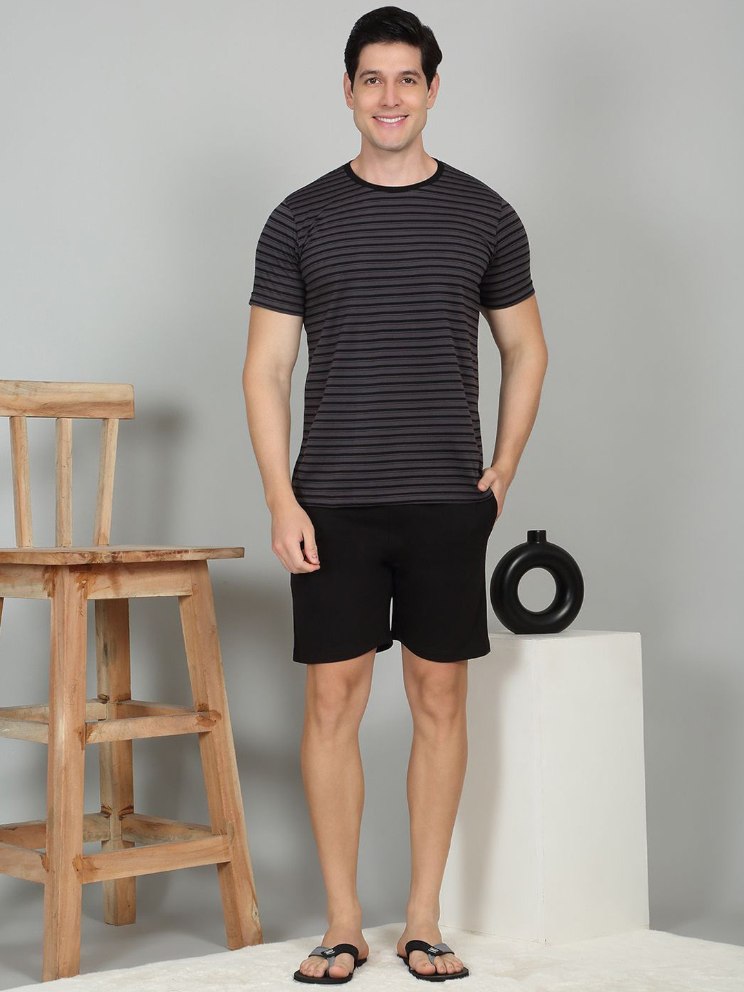 Sweet Dreams Men Stripes Shorts Set