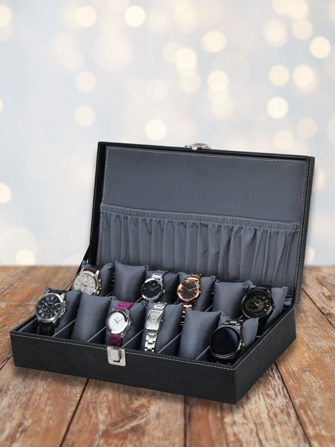 ZENWOOD Black & Grey Leather Watch Box Organizer