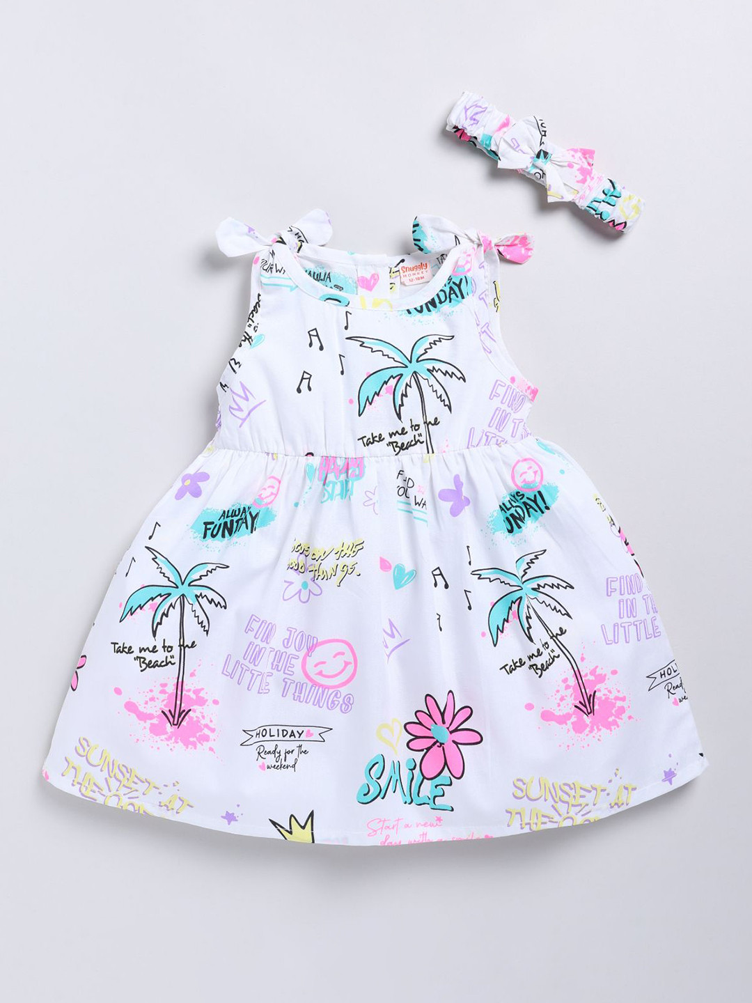 SNUGGLY MONKEY Girls Tropical Print Fit & Flare Dress with Bow Headband