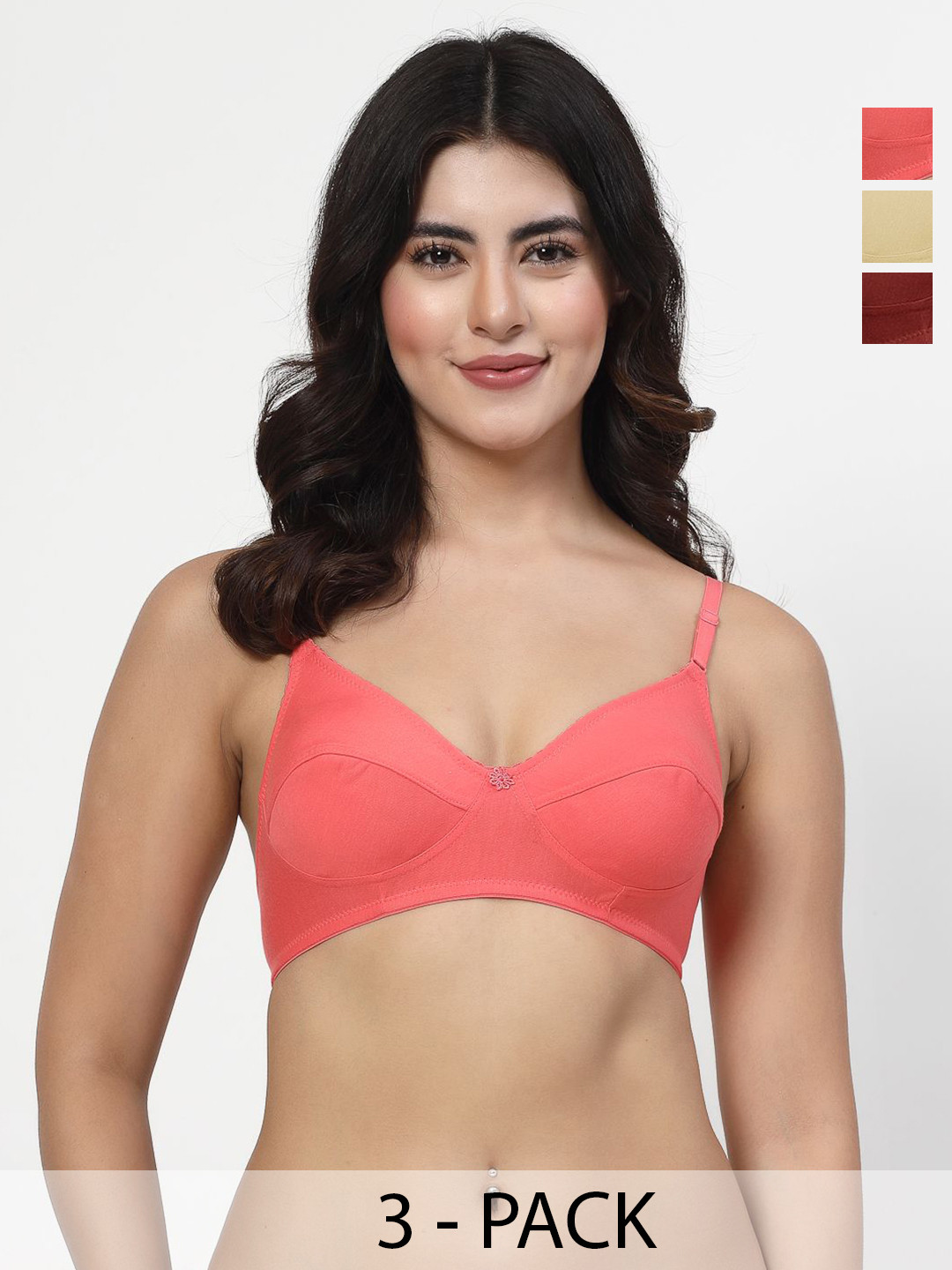 LILY Manoop Pack of 3 Full Coverage Seamed Non Padded Everyday Bra