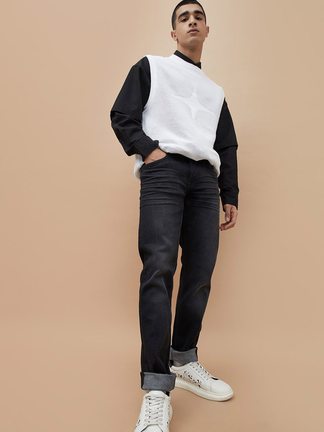 Forca Men Tapered Fit Mid-Rise Clean Look No Fade Non Stretchable  Jeans