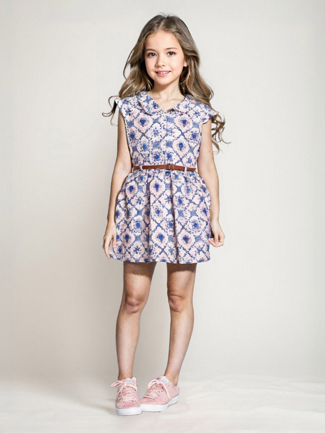 Lil Lollipop Girls Pure Cotton Floral Printed Peter Pan Collar Fit & Flare Dress