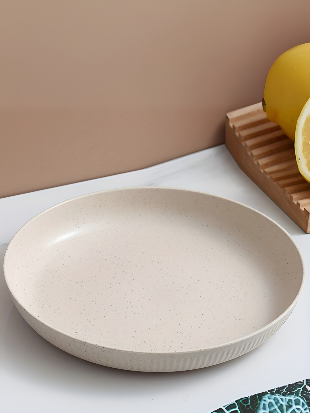 YELONA Stone Beige Wheat Straw Dishwasher and Microwave Safe Plate