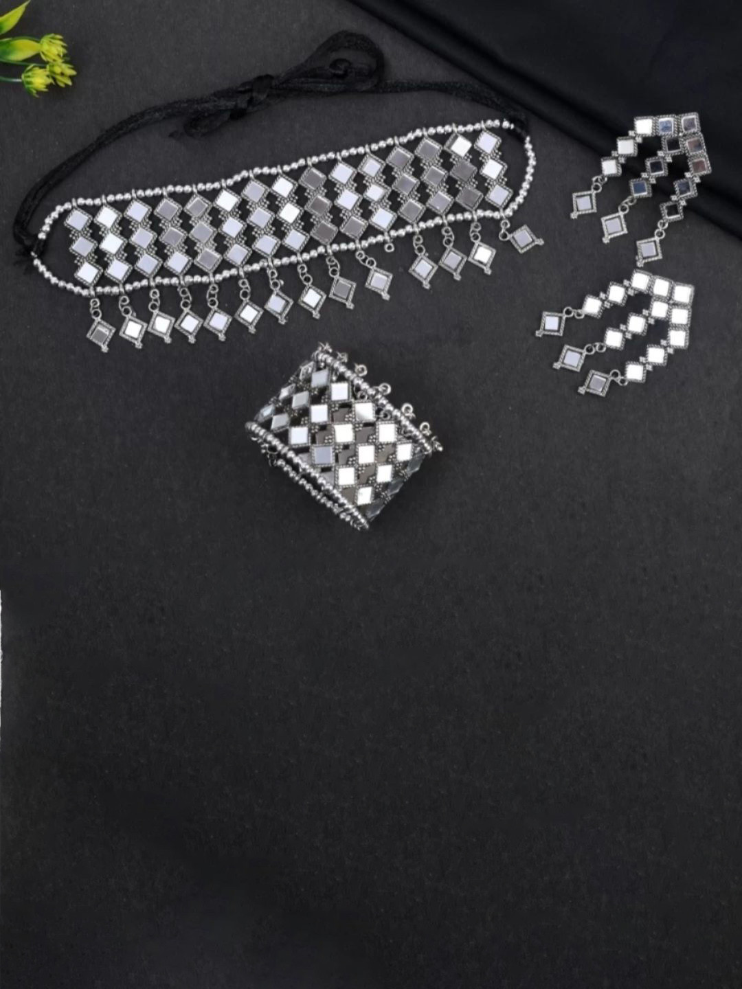 URBANELA Oxidized Mirror Jewellery Set