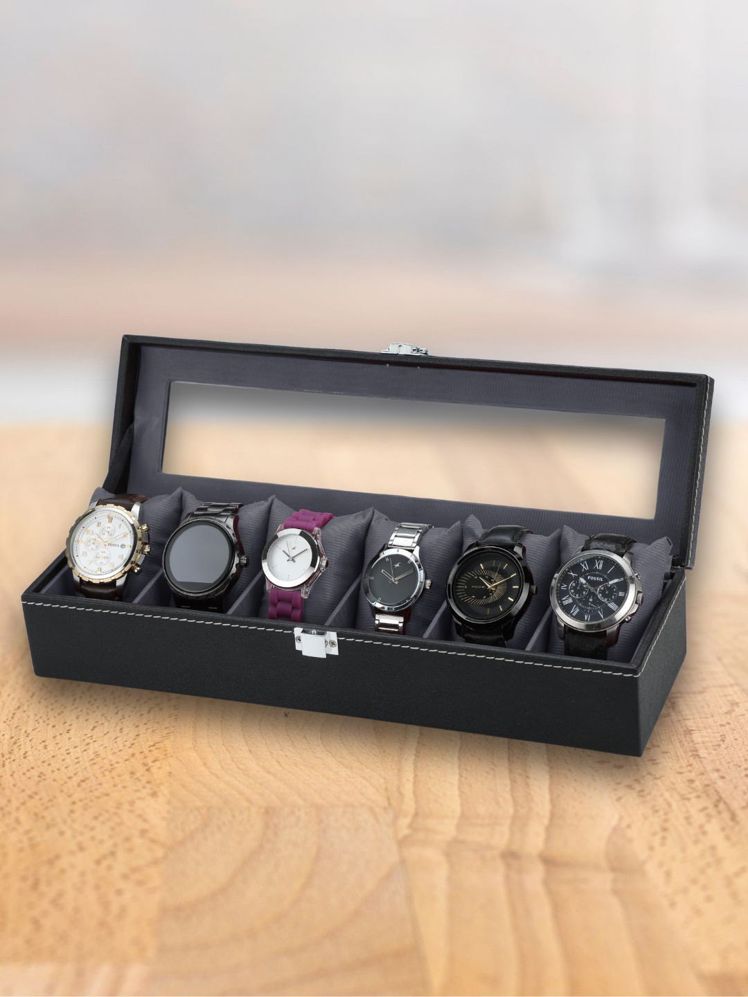 ZENWOOD Black 6 Slots Watch Organiser Box