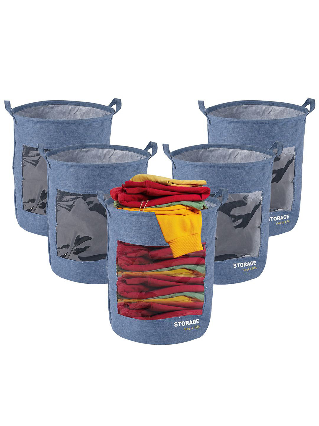 Kuber Industries Grey 5 Pieces Versatile 43L Clothes Basket Organisers With Handles