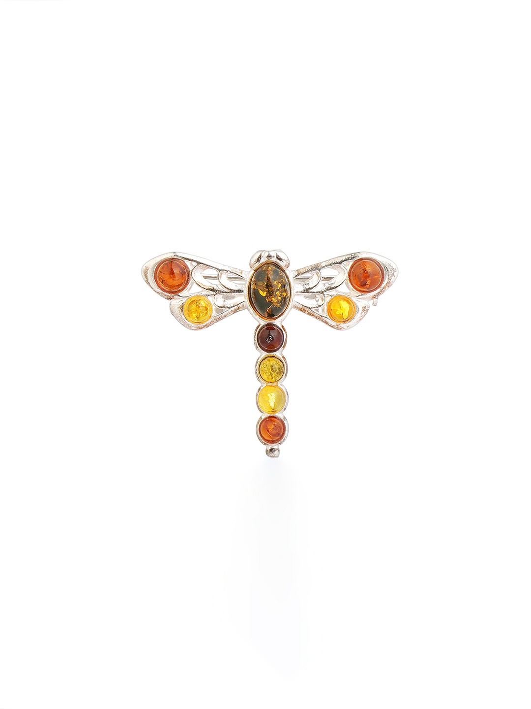 Asteri Shine On Multicolor Sterling Silver European Baltic Amber Small Dragonfly Brooch