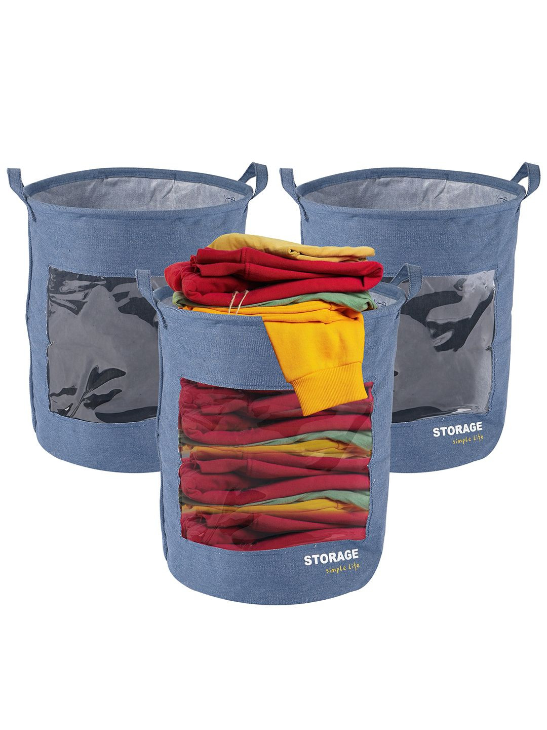 Kuber Industries Grey 3 Pieces Versatile 43L Clothes Basket Organiser With Handles