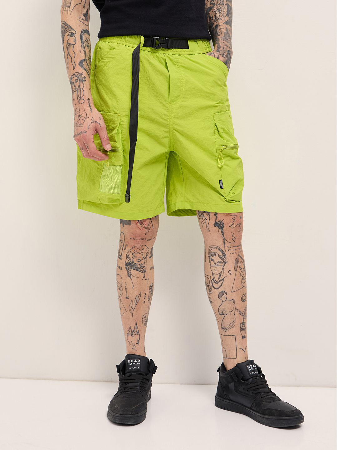 THE BEAR HOUSE Men's Solid Knee Length Cargo Shorts