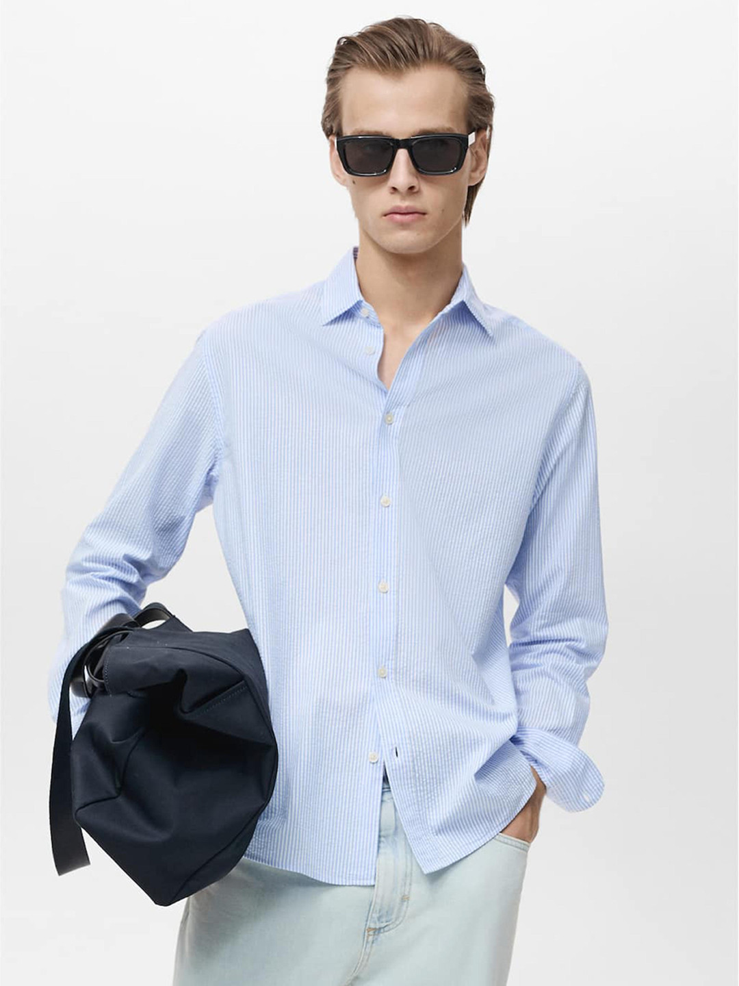 MANGO MAN Cotton Striped Casual Shirt